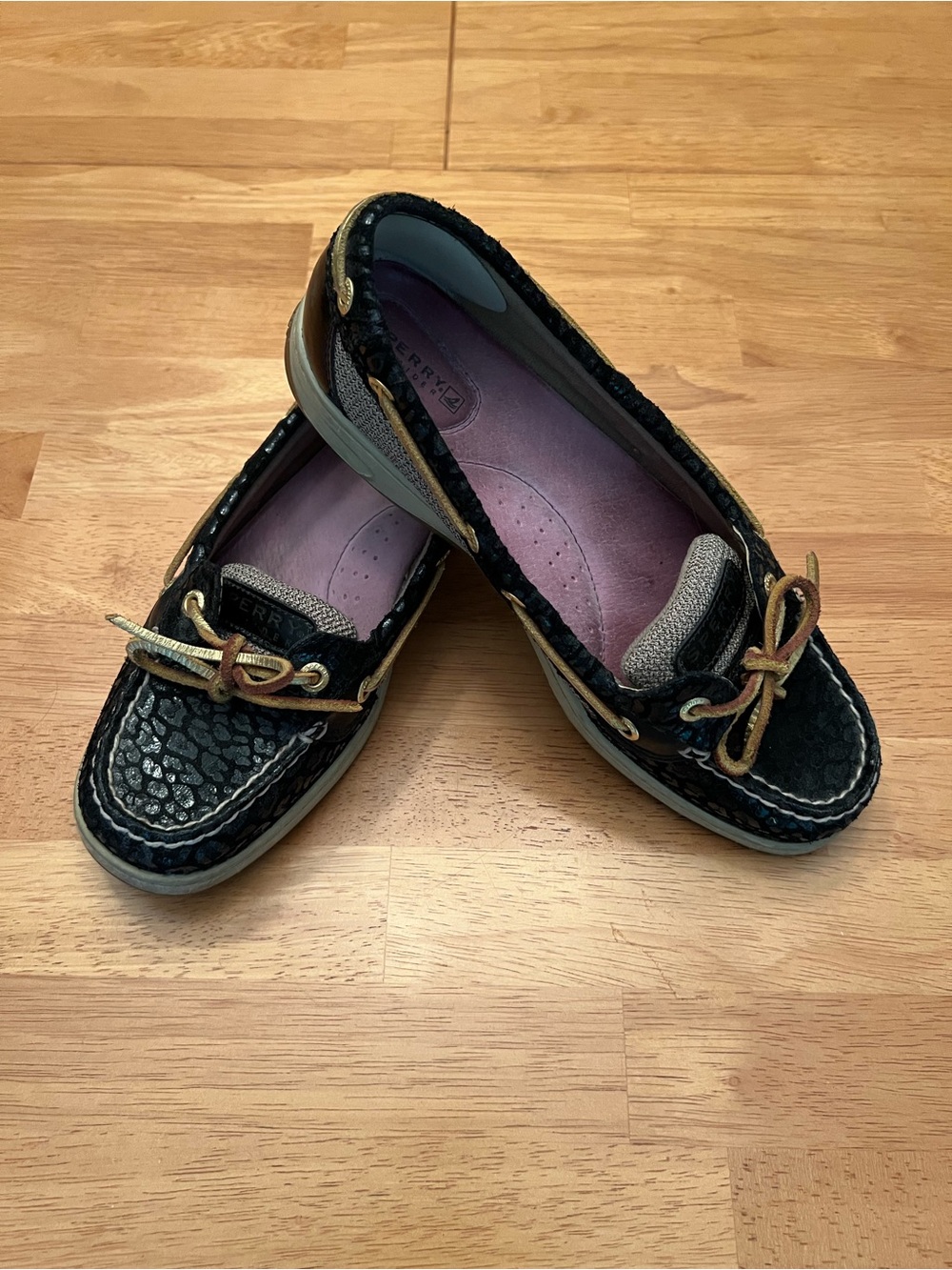 Sperry Black and Brown Women's Leather Moccasin Boat Shoes